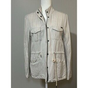 MAX JEANS Linen Blend Cream Jacket with Pockets & Cinch Tie Waist Size Small